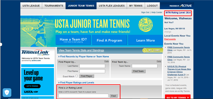 What's My Junior Tennis Rating, National Tennis Leagues